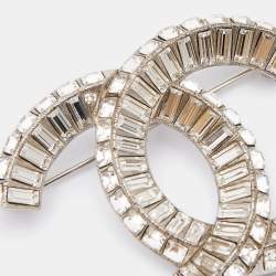 Chanel CC Crystals SIvler Tone Brooch