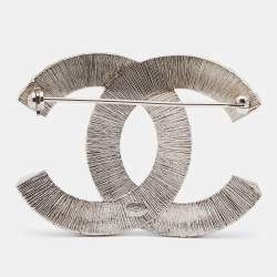 Chanel CC Crystals SIvler Tone Brooch