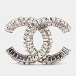 Chanel CC Crystals SIvler Tone Brooch