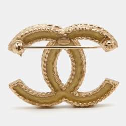 Chanel CC Crystals Gold Tone Brooch