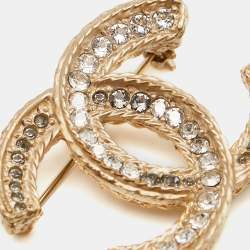 Chanel CC Crystals Gold Tone Brooch