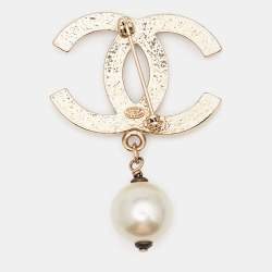 Chanel CC Faux Pearl Gold Tone Brooch