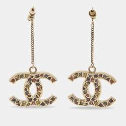 Chanel CC Crystals Gold Tone Drop Earrings