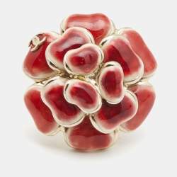 Pre Owned Chanel CC FLower Enamel Gold Tone Ring Size 53