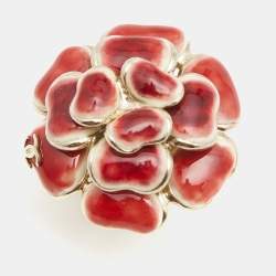 Pre Owned Chanel CC FLower Enamel Gold Tone Ring Size 53