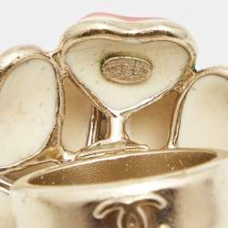 Pre Owned Chanel CC FLower Enamel Gold Tone Ring Size 53