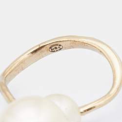 Pre Owned Chanel CC Spiral Faux Pearl Gold Tone Ring Size 47