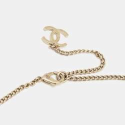 Pre Owned Chanel Coco Faux Pearl Enamel Lady Gold Tone Necklace
