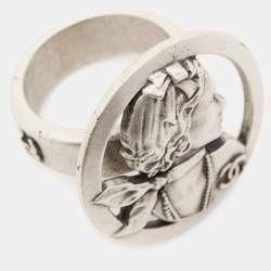 Pre Owned Chanel Mademoiselle Silver Tone Ring EU 54