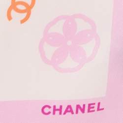 Chanel Pink CC Flower Print Silk Scarf
