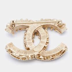 Chanel Black Enamel Gold Tone CC Baroque Pin Brooch