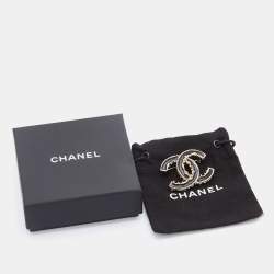 Chanel Black Enamel Gold Tone CC Baroque Pin Brooch
