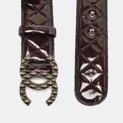 Pre Owned Chanel Black Quilted Patent Leather CC Buckle Belt 95CM