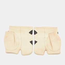 Chanel Beige/Black Leather CC Fingerless Gloves Size 8