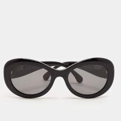 Chanel Black Acetate and Crystal Oval Frame Polarized Sunglasses