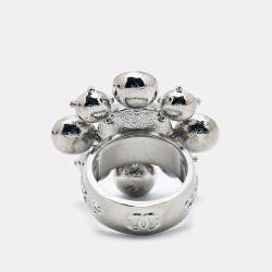 Pre Owned Chanel CC Floral Crystals SIlver Tone Earrings and Ring Size 54