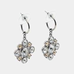 Pre Owned Chanel CC Floral Crystals SIlver Tone Earrings and Ring Size 54