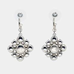 Pre Owned Chanel CC Floral Crystals SIlver Tone Earrings and Ring Size 54