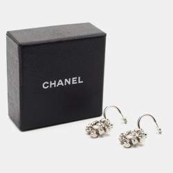 Chanel CC Floral Crystals Silver Tone Earrings