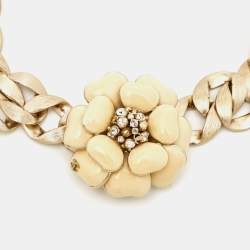 Pre Owned Chanel CC Enamel Floral Gold Tone Necklace