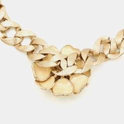 Pre Owned Chanel CC Enamel Floral Gold Tone Necklace