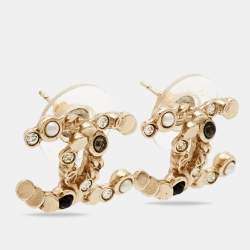Pre Owned Chanel CC Faux Pearl Glass Crystal Gold Tone Earrings