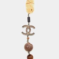 Pre Owned Chanel Agate Beads Silver Tone Long Necklace