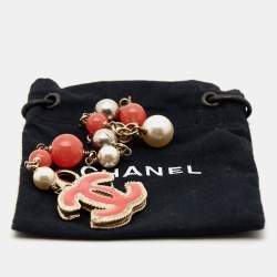 Chanel CC Enamel Faux Pearl Beads Two Tone Metal Charm Bracelet