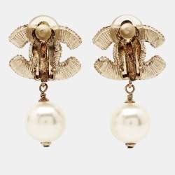 Chanel CC Enamel Faux Pearl Earrings