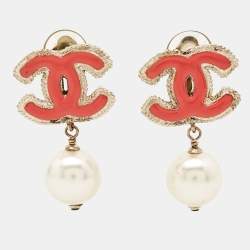 Chanel CC Enamel Faux Pearl Earrings