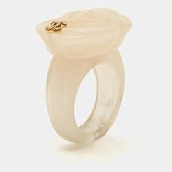 Chanel Camellia Resin Gold Tone Ring Size 54