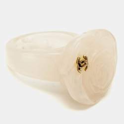 Chanel Camellia Resin Gold Tone Ring Size 54
