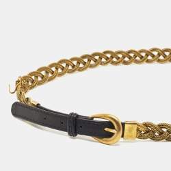 Pre Owned Chanel Balck/Gold Chain and Leather Medallion Belt 80CM