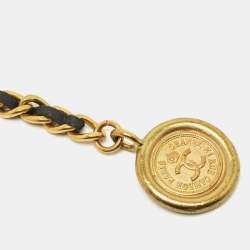 Pre Owned Chanel Balck/Gold Chain and Leather Medallion Belt 80CM