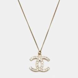Pre Owned Chanel CC Crystals Gold Tone Necklace