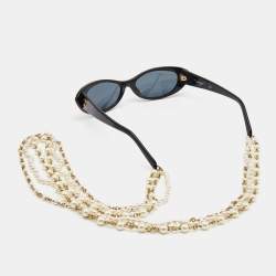 Pre Owned Chanel Black CC Pearl Necklace Sunglasses