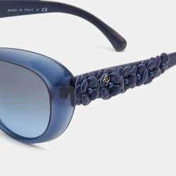 Pre Owned Chanel Navy Blue CC Camellia Leather Gradient Cat Eye Sunglasses