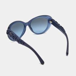 Pre Owned Chanel Navy Blue CC Camellia Leather Gradient Cat Eye Sunglasses