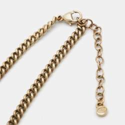 Pre Owned Chanel Faux Pearl & Crystal Pendant & Layered Gold Tone Chain Necklace