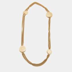 Chanel Gold Tone CC Coin Chain Long Necklace 