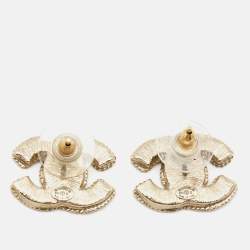 Chanel CC Enamel Gold Tone Earrings