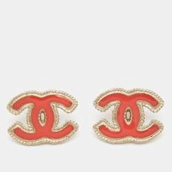 Chanel CC Enamel Gold Tone Earrings Chanel