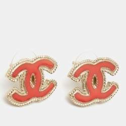 Chanel CC Enamel Gold Tone Earrings