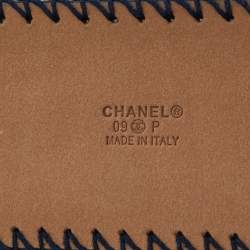 Pre Owned Chanel Navy Blue Patent Leather Buckle Belt 85CM