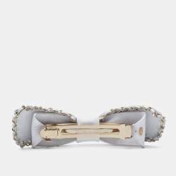 Pre Owned Chanel White Leather & Gold Tone Chain Detail Hair Clip