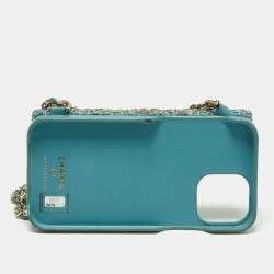 Chanel Blue Quilted Tweed and Leather iPhone 12 Pro Classic Chain Case