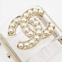 Pre Owned Chanel CC Faux Pearl Acrylic Gold Tone Bracelet 