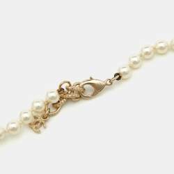 Pre Owned Chanel CC Faux Pearl Crystals Faux Pearl Gold Tone Long Necklace