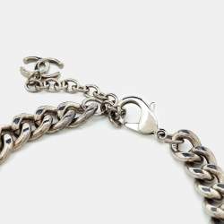 Pre Owned Chanel Clear Plexiglass & Beaded Padlock Gunmetal Chain Necklace