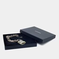 Pre Owned Chanel Clear Plexiglass & Beaded Padlock Gunmetal Chain Necklace